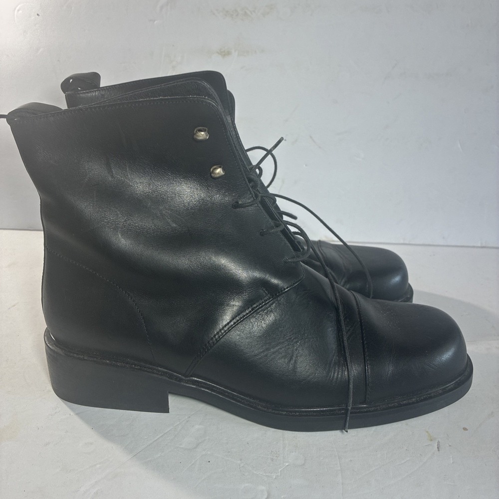 Eddie Bauer Made In Italy Lace Up Cap Toe Boots Black Leather - Picture 1 of 10
